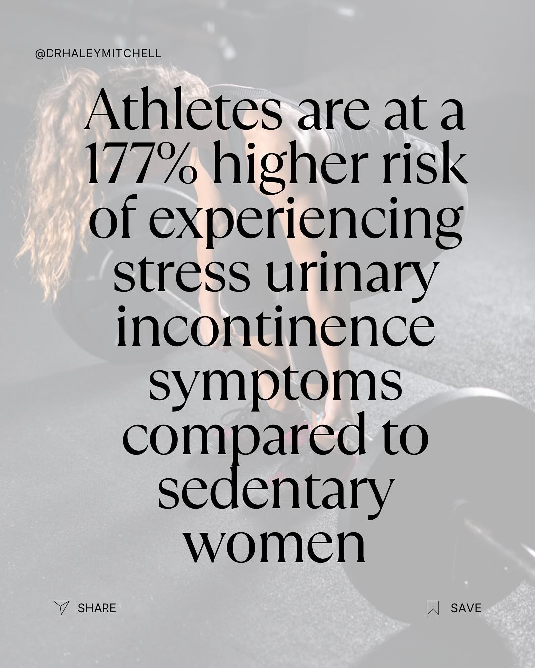 You read that right.. female athletes are 177% higher risk of experiencing SUI symptoms compared to sedentary women, but being sedentary isn&rsquo;t the answer! Women shouldn&rsquo;t have to compromise their overall health to maintain their pelvic he