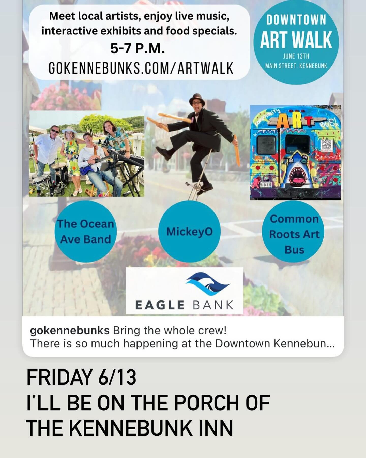 Come out and see all the fun we&rsquo;ll be having Friday night !! Plan on finishing on the porch with me at the Kennebunk Inn possibly with a cocktail 💙