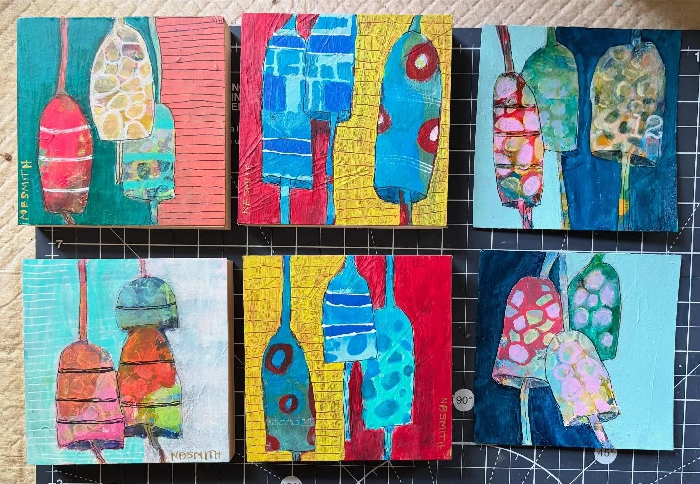 A few more buoys!! I&rsquo;m loving these small 4x4 works mounted on cradle board !