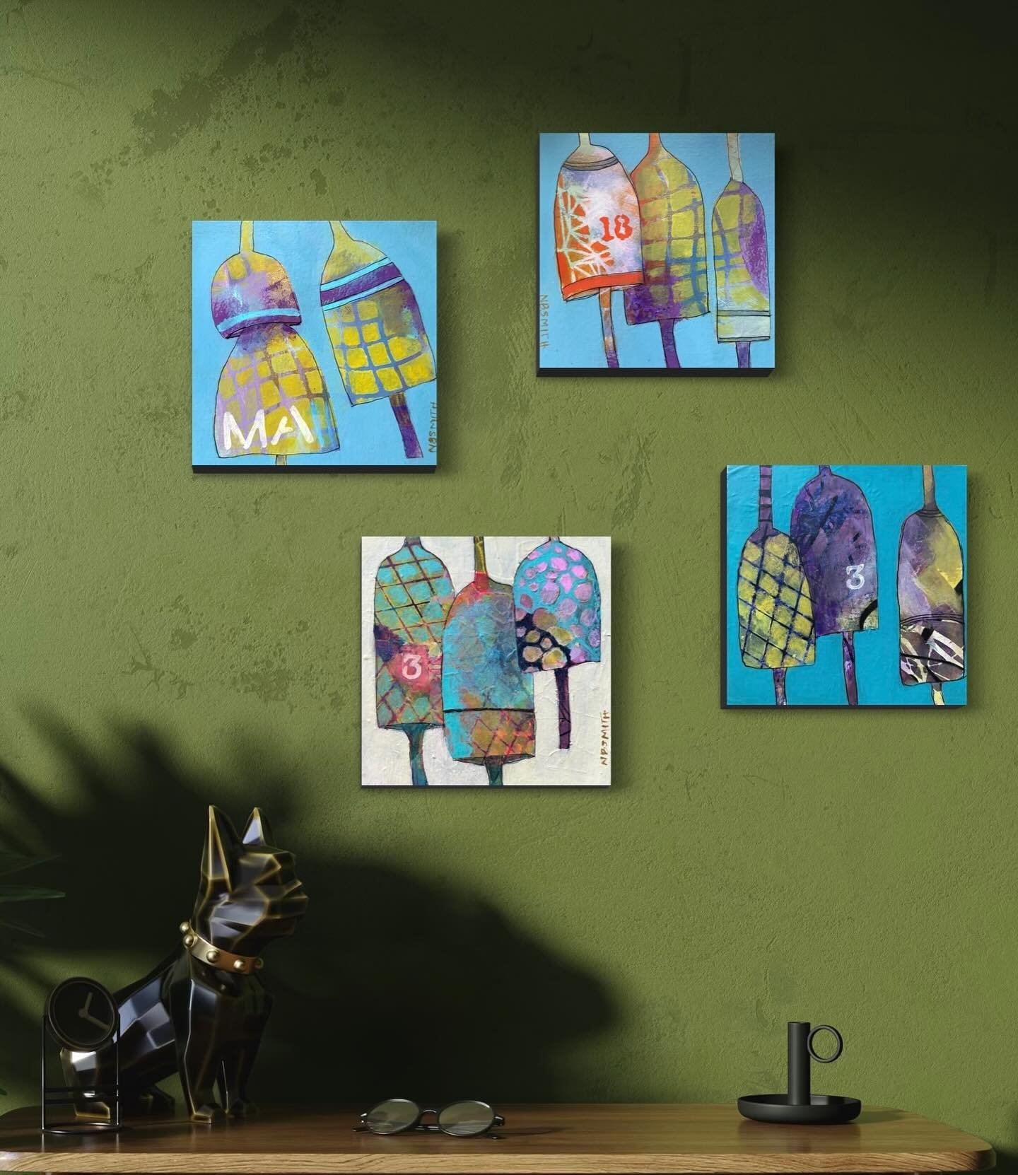 These 4 buoys were dropped off @threadneedle_gallery yesterday for their tiny painting event opening next Saturday 4-9pm in Newburyport!!