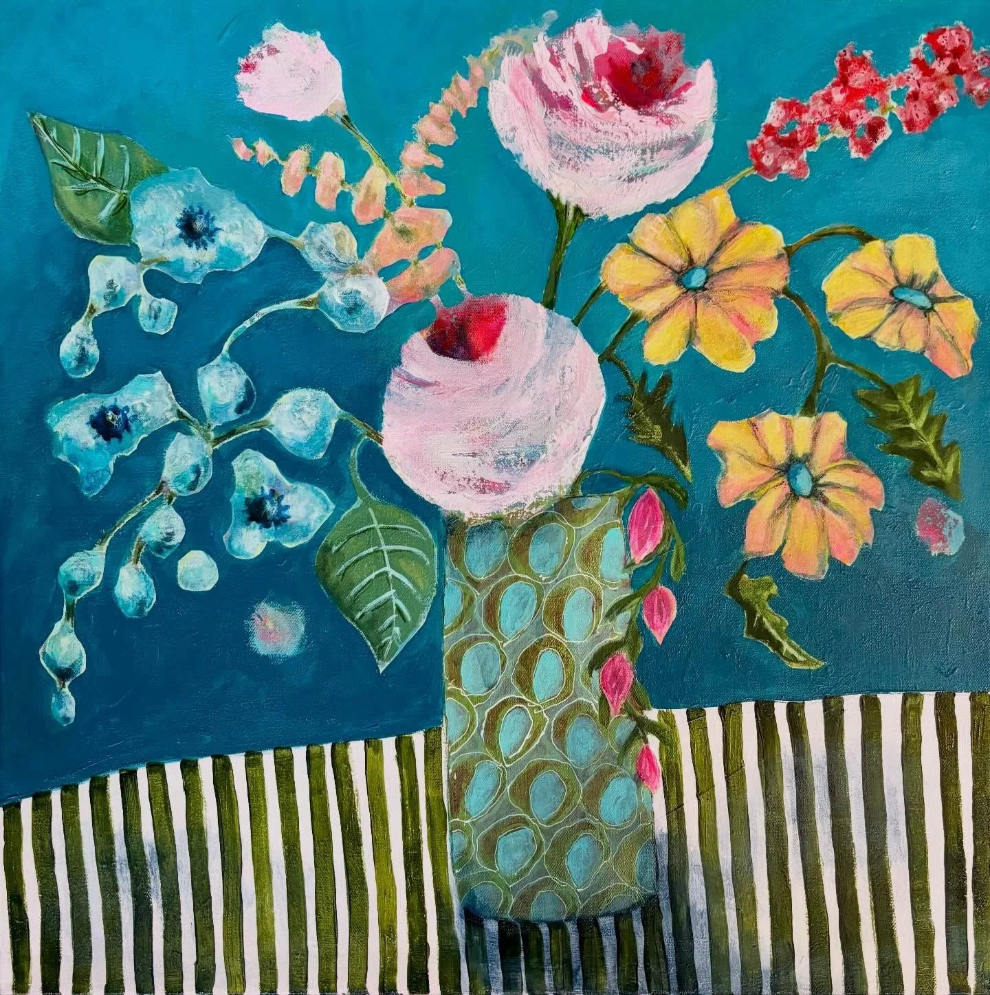 My weekend project was to finish this beautiful painting. It has had many personalities in the last few months. I finally figured out what it had to say and it goes something like this&hellip;
&ldquo;Damn girl I&rsquo;m so pretty&rdquo;
Stay safe