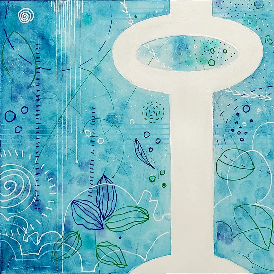 Ecoscape: Key. 7.5 x 7.5. Watermedia (acrylic and watercolor) on Hot Pressed Rag Paper