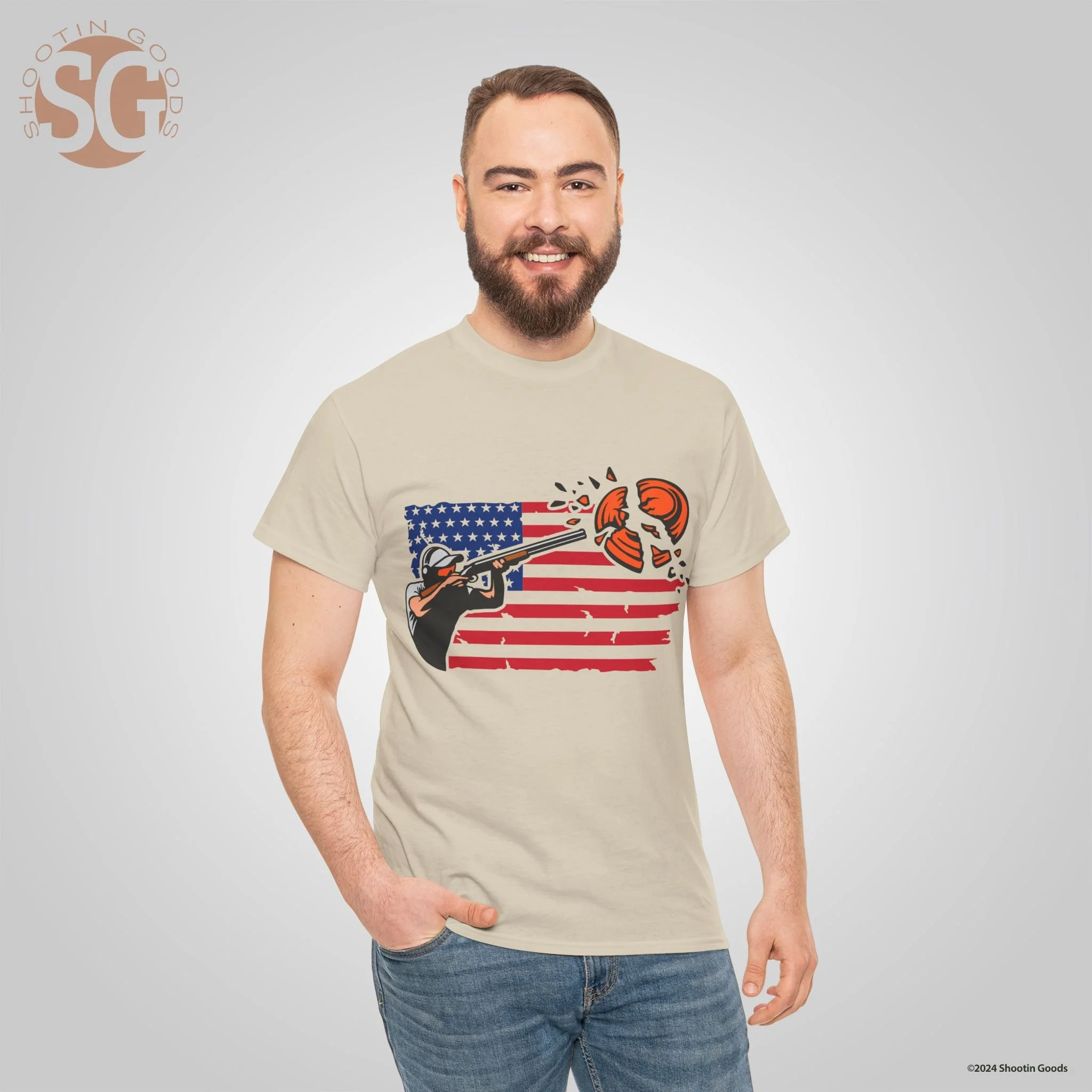 American Flag Skeet Clay Target, Trap Shooting Lover, Shotgun Shooting Sport T-Shirt