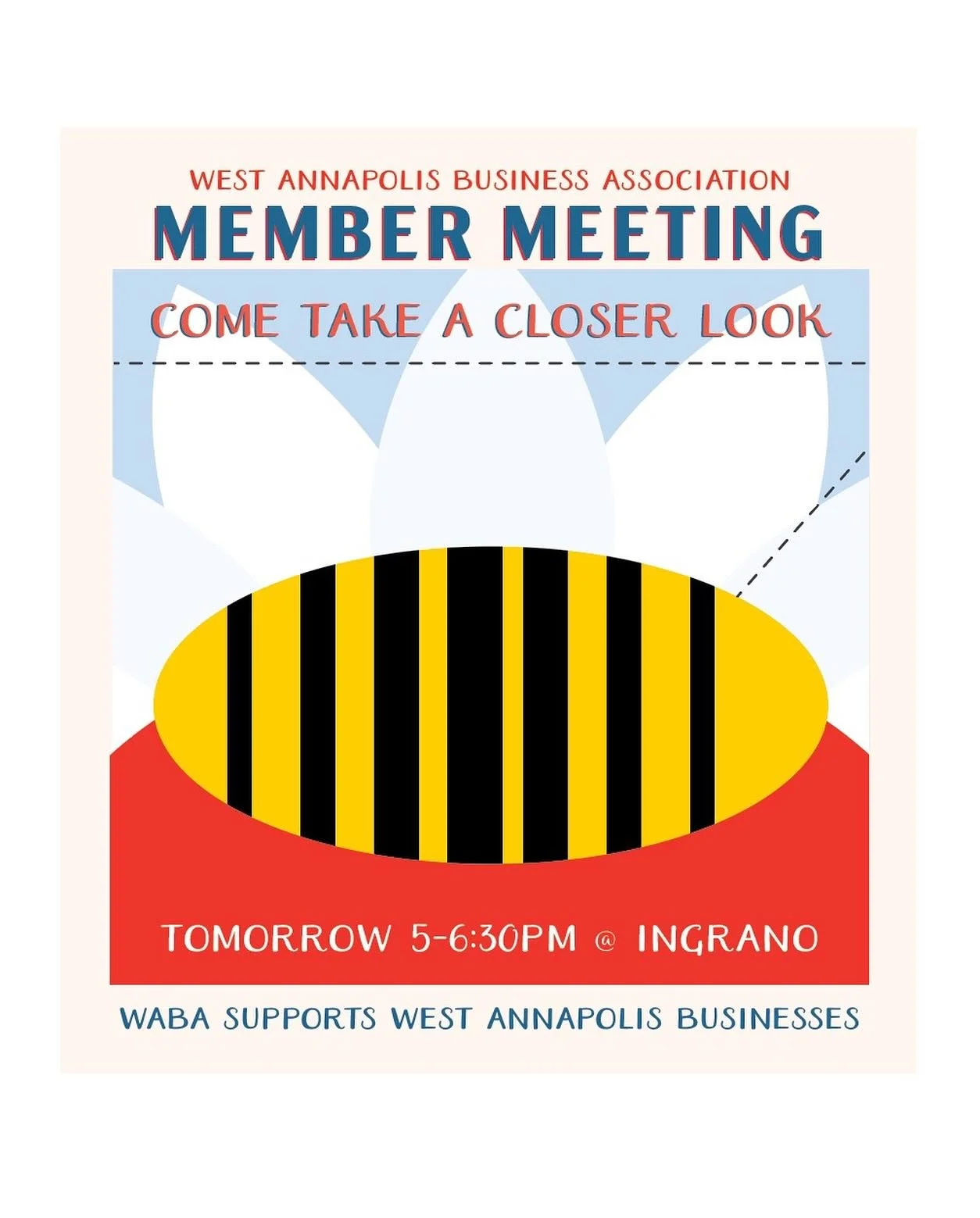 Free food, excellent company, and sweeping benefits for you and your West Annapolis business! Tuesday, October 21st at InGrano Restaurant from 5:00 to 6:30ish PM. 
If you are a current WABA member or considering joining the business association, ple