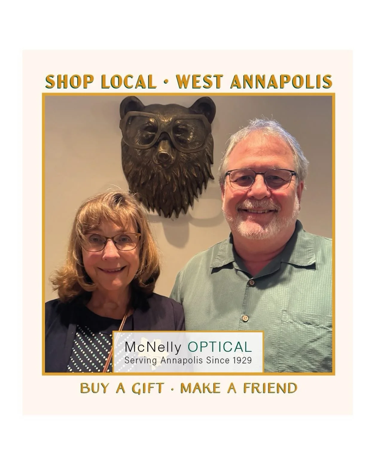 Shop Local. Shop Small. Buy a Gift. Make a Friend.

Since 1929, McNelly Optical has been serving Annapolis with quality, care, and a personal touch. This holiday season, give back to the people who are here for you all year long.

With their warm and