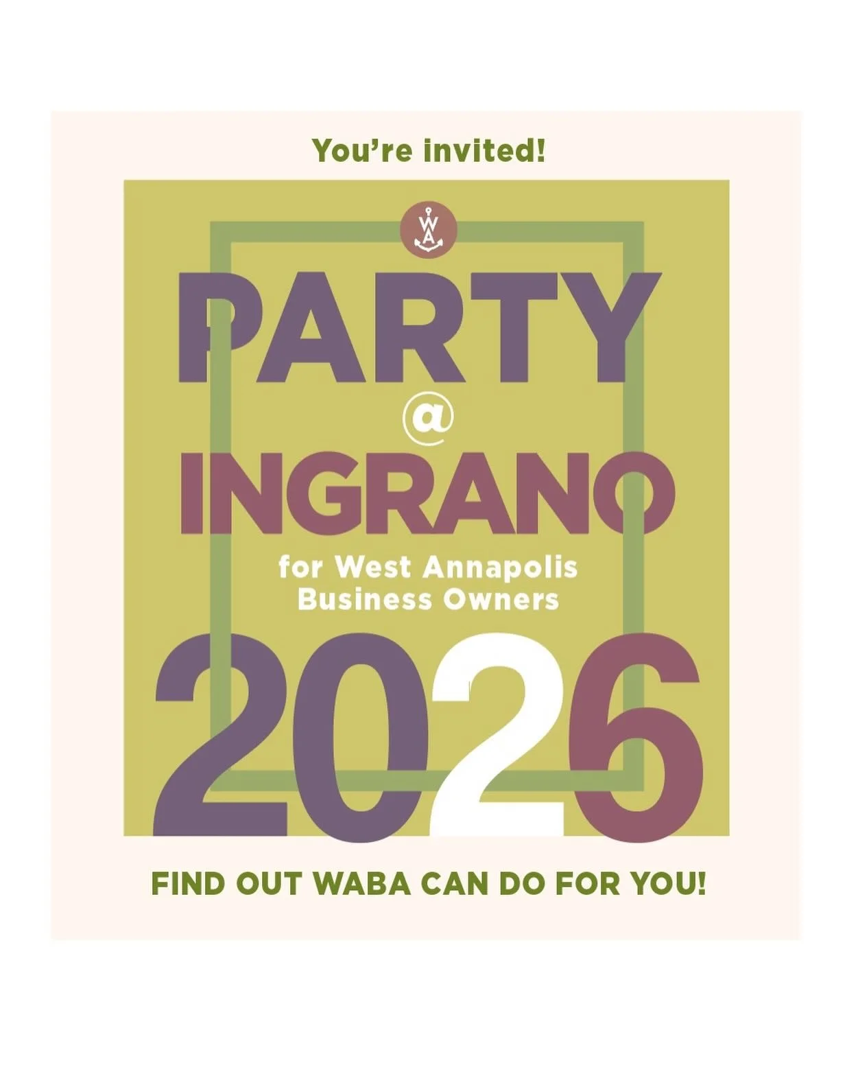 West Annapolis Business Owners &mdash; You&rsquo;re Invited!
It&rsquo;s Party Time!
Join us for the next West Annapolis Business Association (WABA) Member Meeting and Happy Hour, hosted and catered by our friends at InGrano Restaurant.
📅 January 20 
