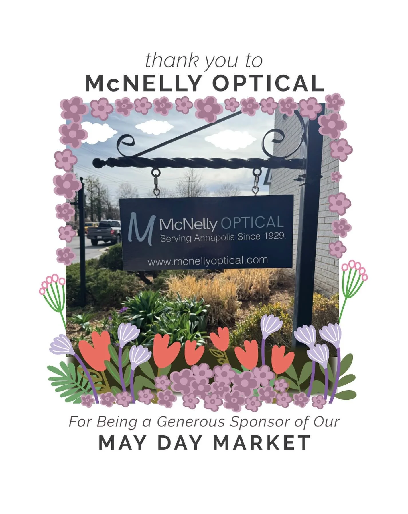 A huge thank you to our wonderful neighbors at McNelly Optical for being a sponsor of this year&rsquo;s West Annapolis May Day Market!

We are so lucky to have your expertise and your humor right here in our little corner of town &mdash; McNelly Opti
