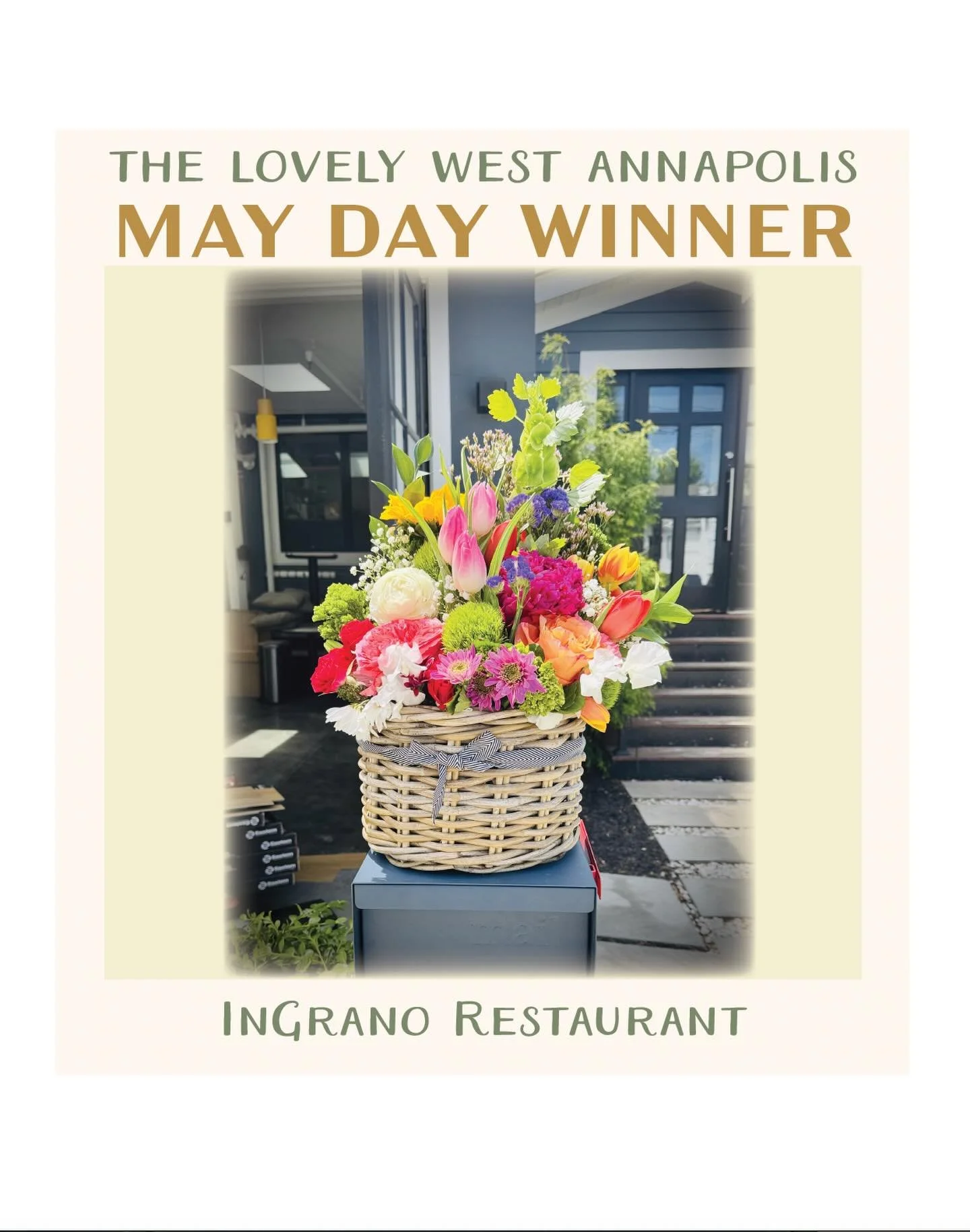 And the winner is&hellip; InGrano Restaurant!&nbsp;🌸 

West Annapolis really knows how to basket some flowers. You all made our little corner of town so lovely&mdash;we appreciate you!

Such a great way to start the month of May. Thanks to everyone 
