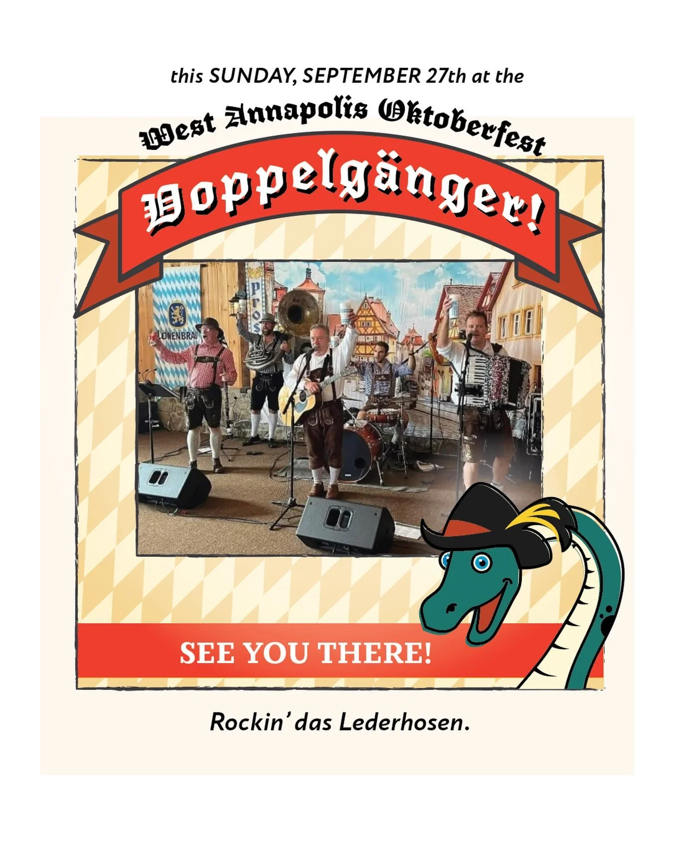 Can&rsquo;t wait to see (and hear!) our good friends and crazy-talented musicians, Doppelg&auml;nger, at the festival this weekend! 

They&rsquo;ll be playing all our favorites this Sunday, September 27th, at the 2026 West Annapolis Oktoberfest in be