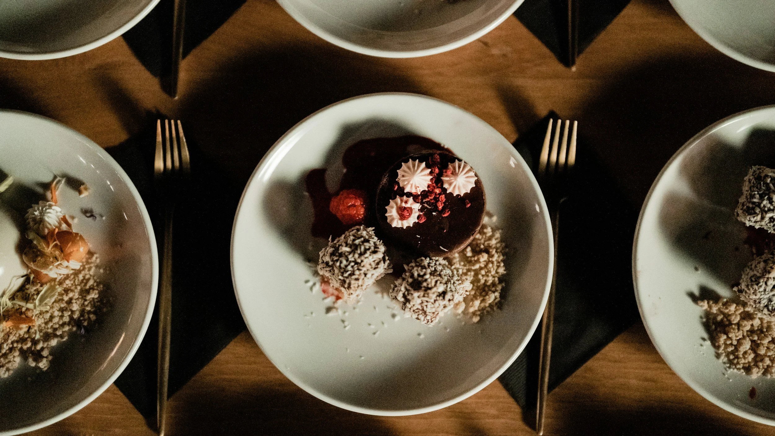 plates with desserts