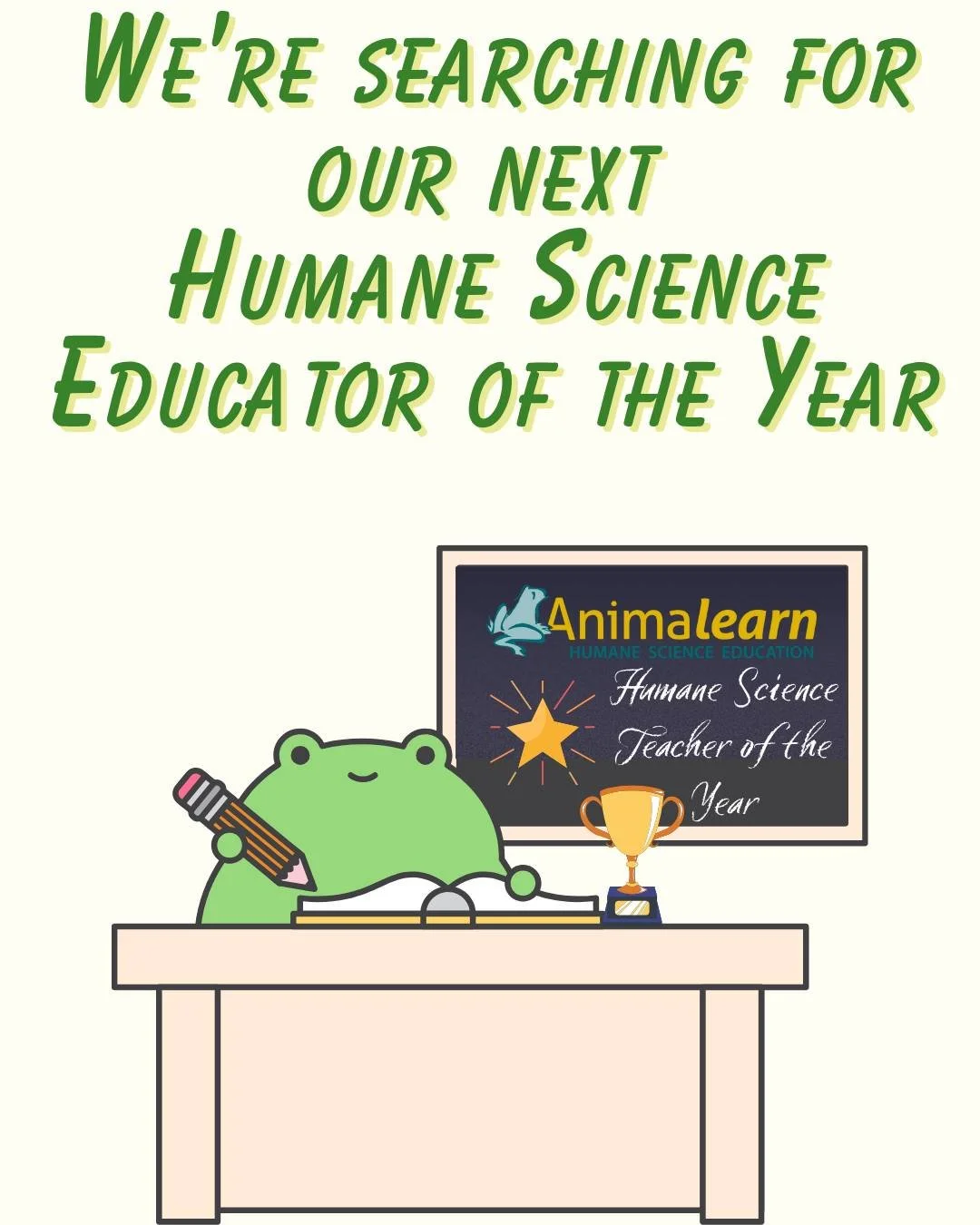 Do you know an educator who strives to put the LIFE back in life #science by teaching without #animal specimens? Nominate a deserving #teacher (yourself included!) for the chance to be our next Humane Science #Educator of the Year awardee! Fill out t