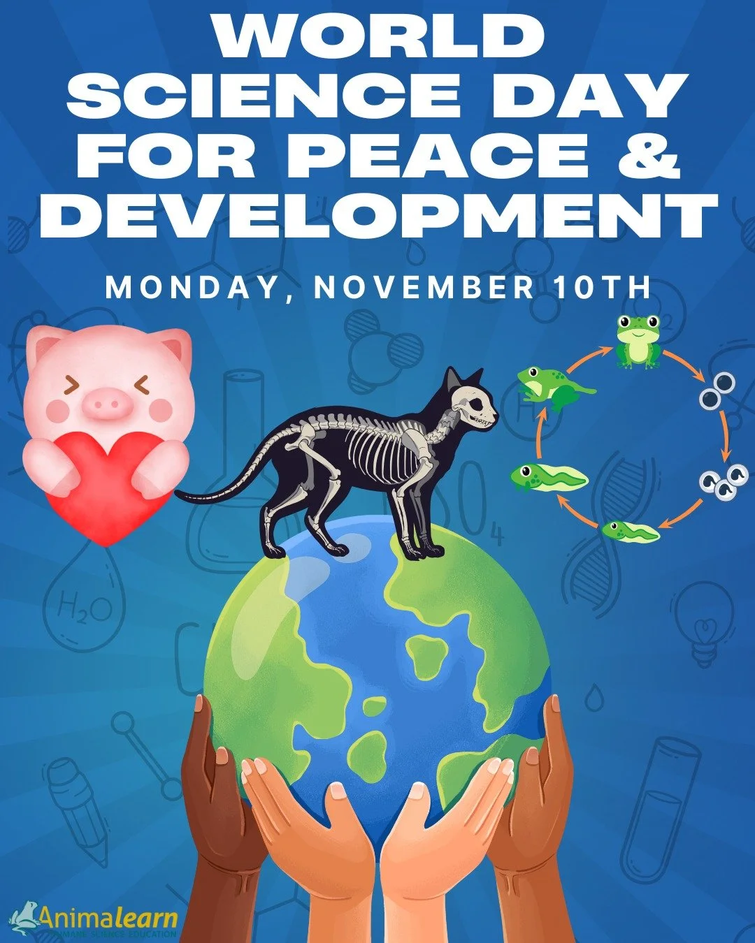 Today is World #Science Day for #Peace &amp; Development! We promote peace for #animals used in science #education and the development and use of #humane non-animal alternatives. 🐸😺🐷

#humanescience #humaneeducation #teachers #scienceeducation #di