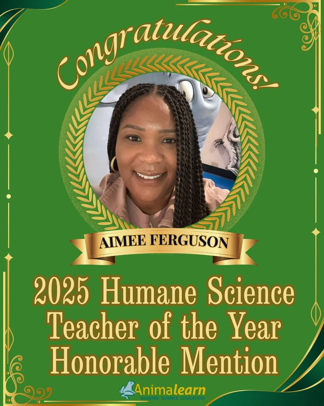 Join us in congratulating Aimee Ferguson, Honorable Mention of #Animalearn's 2025 #Humane #Science #Educator of the Year. @csd_new_rochelle 

#humanescience #humaneeducation #teachers #scienceeducation #dissectiondoesntcutit #putthelifebackinlifescie