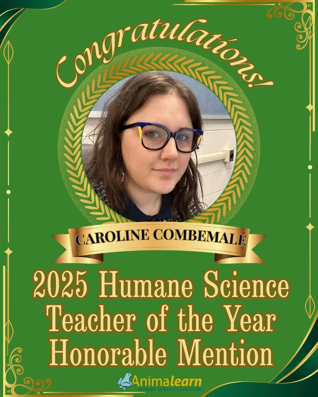 Join us in congratulating Caroline Combemale, Honorable Mention of #Animalearn's 2025 #Humane #Science #Educator of the Year. @senecavalleysd  @carolinecombemale 

#humanescience #humaneeducation #teachers #scienceeducation #dissectiondoesntcutit #pu