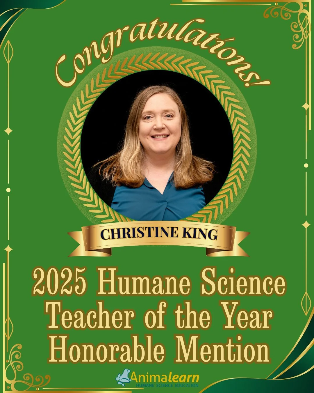 Join us in congratulating Christine King, Honorable Mention of #Animalearn's 2025 #Humane #Science #Educator of the Year. @huntsvillecityschools  @newcenturytechhighschool 

#humanescience #humaneeducation #teachers #scienceeducation #dissectiondoesn
