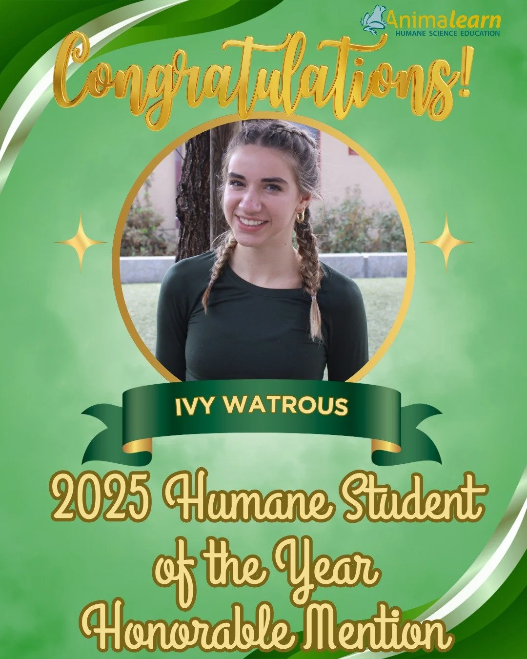 Join us in congratulating Ivy Watrous, Honorable Mention of #Animalearn's 2025 #Humane #Student of the Year. @sequhsd @machronicle

#humanescience #humaneeducation #teachers #scienceeducation #dissectiondoesntcutit #putthelifebackinlifescience #scien