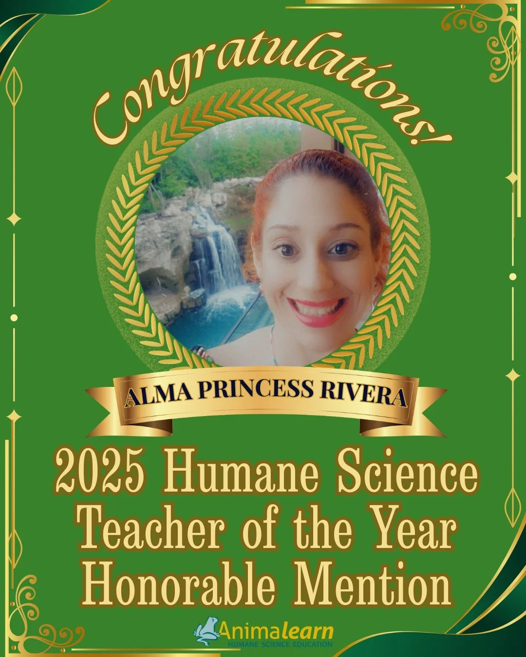 Join us in congratulating Alma Princess Rivera, Honorable Mention of #Animalearn's 2025 #Humane #Science #Educator of the Year. @cvvacademy  @princess7alma 

#humanescience #humaneeducation #teachers #scienceeducation #dissectiondoesntcutit #puttheli