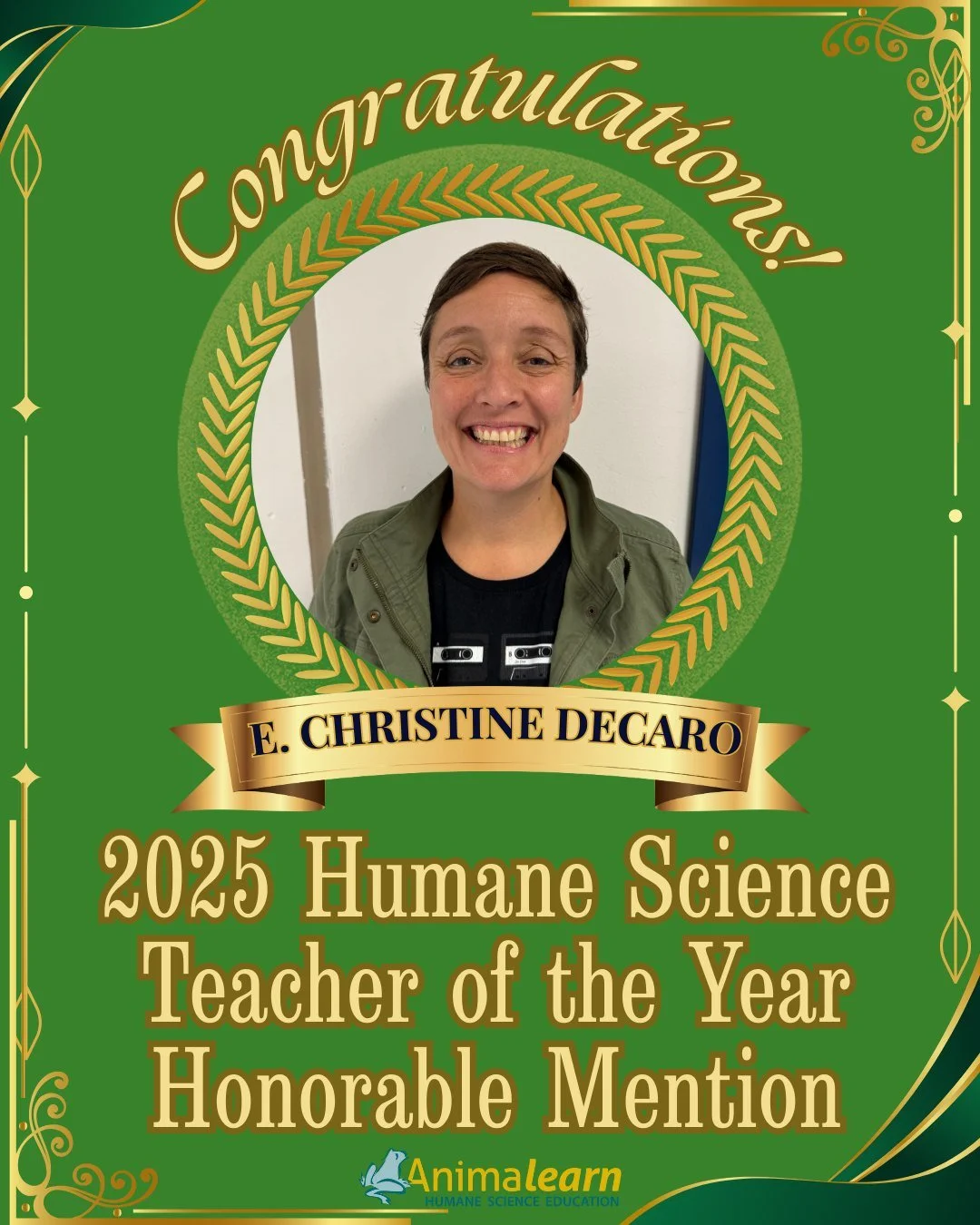 Join us in congratulating Dr. E. Christine DeCaro, Honorable Mention of #Animalearn's 2025 #Humane #Science #Educator of the Year. @woschools 

#humanescience #humaneeducation #teachers #scienceeducation #dissectiondoesntcutit #putthelifebackinlifesc