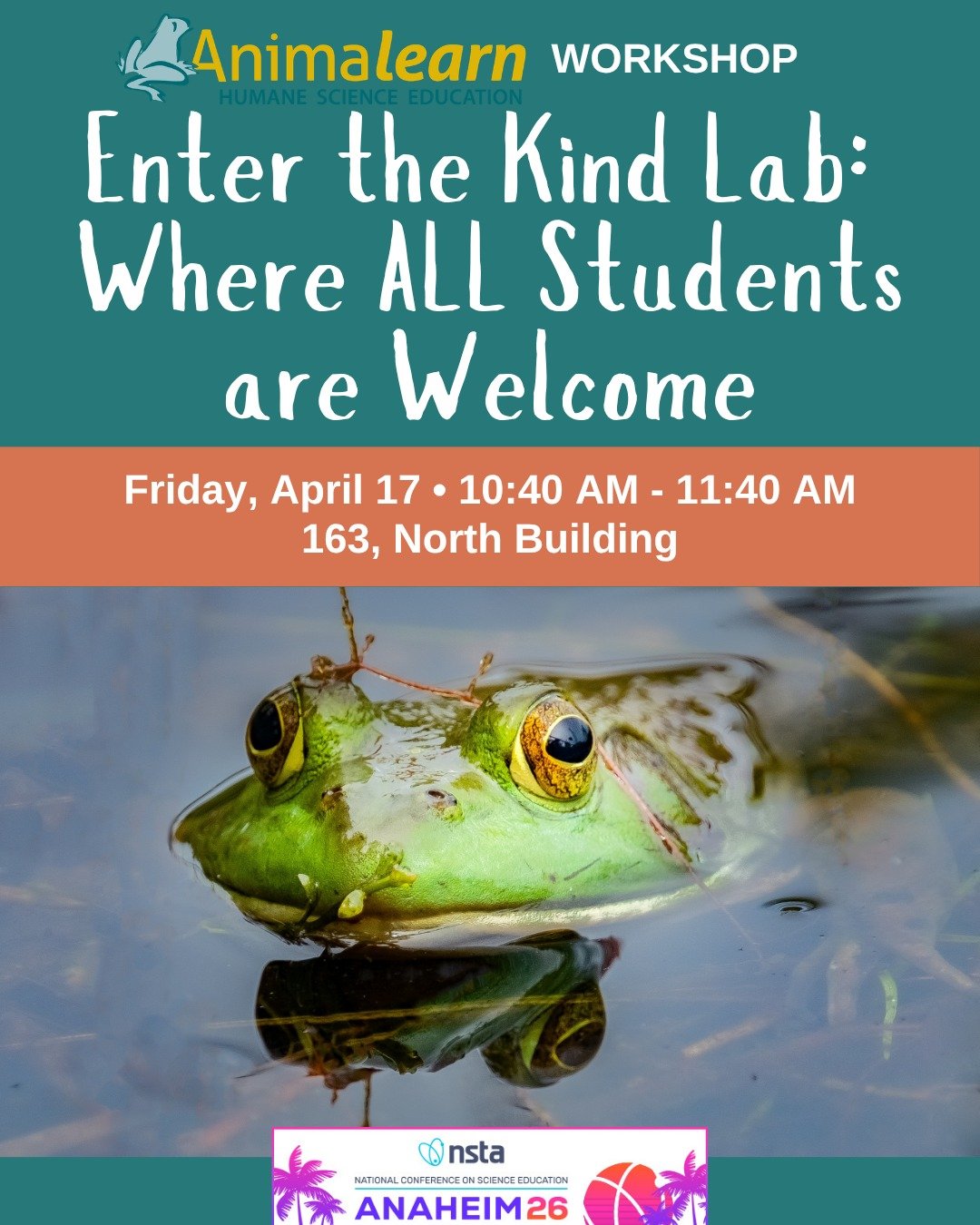 Join us at our Workshop at #NSTASpring26, Enter the Kind Lab: Where ALL #Students are Welcome, tomorrow (4/17) from 10:40 - 11:40 am at 163, North Building. We're going to have humane dissections, AR/VR activities, &amp; giveaways! @official_nsta 

#
