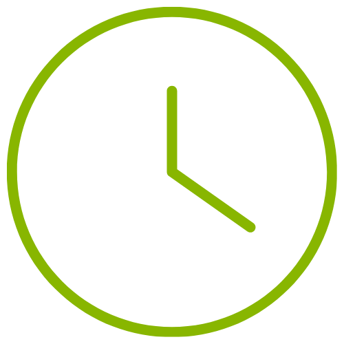 Green clock showing 3:00.