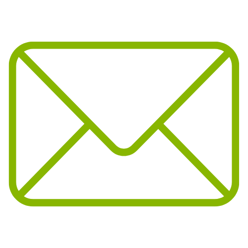 Outline of an envelope or mail icon in green on a black background.