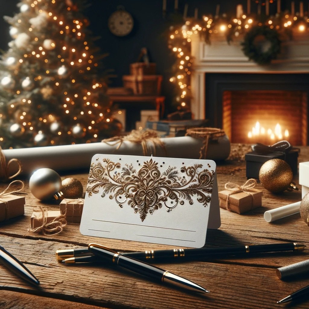 DALL%C2%B7E+2023-12-22+18.40.13+-+A+festive+Christmas+scene+featuring+a+white+gift+card+with+elegant+gold+accents+placed+on+a+rustic+wooden+table.+Surrounding+the+gift+card+are+various.jpg