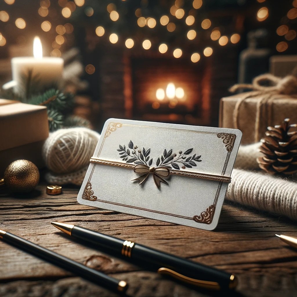 DALL%C2%B7E+2023-12-22+18.42.42+-+An+editorial-style+holiday+product+photoshoot+featuring+a+close-up%2C+macro+view+of+a+white+gift+card+with+elegant+gold+accents+on+a+rustic+wooden+table.jpg