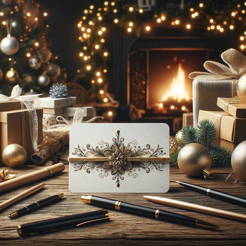 DALL%C2%B7E+2023-12-22+18.40.11+-+A+festive+Christmas+scene+featuring+a+white+gift+card+with+elegant+gold+accents+placed+on+a+rustic+wooden+table.+Surrounding+the+gift+card+are+various.jpg