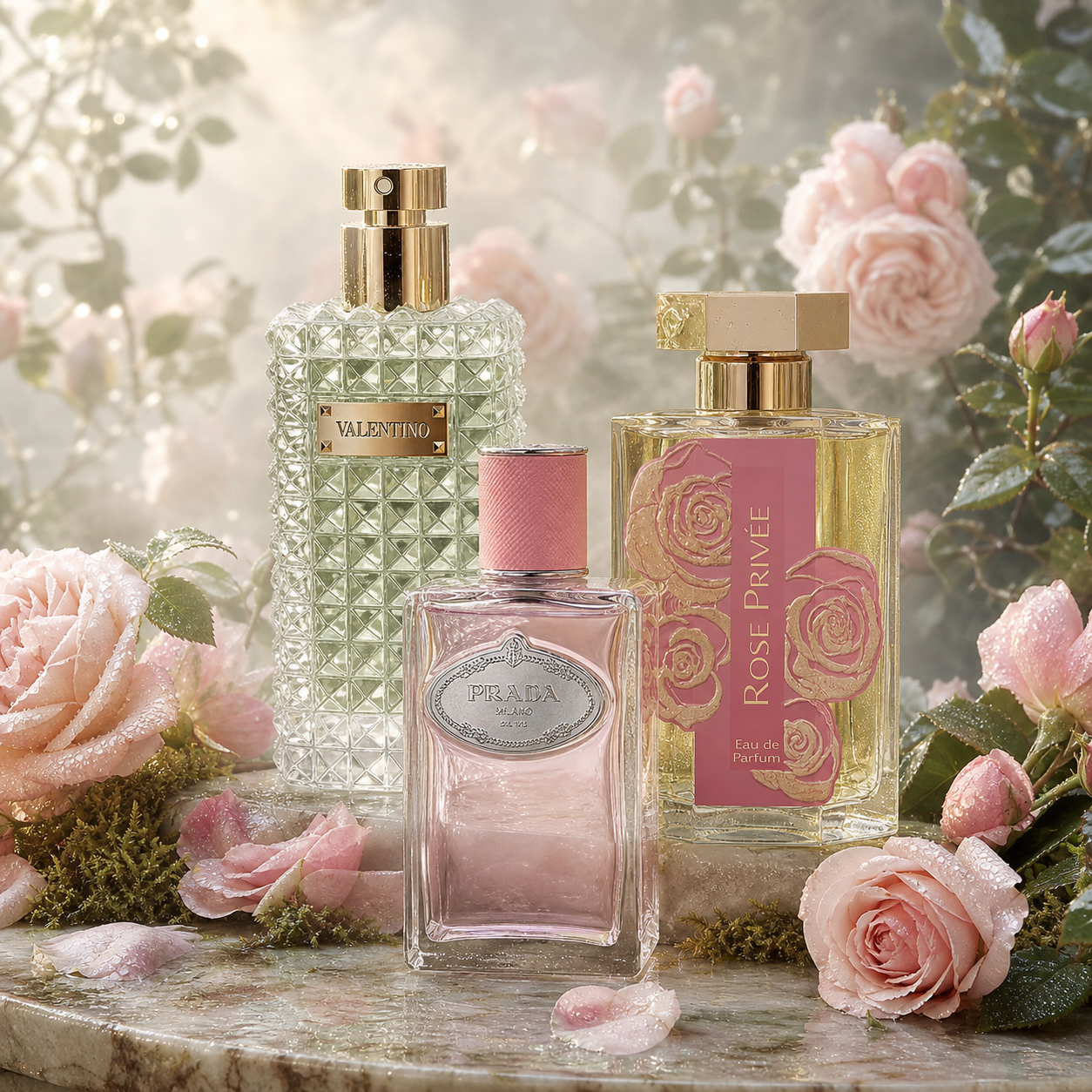 Morning Roses Niche Fragrance Trio: Prada, Valentino & L'Artisan (3 x 6ml travel sprays)