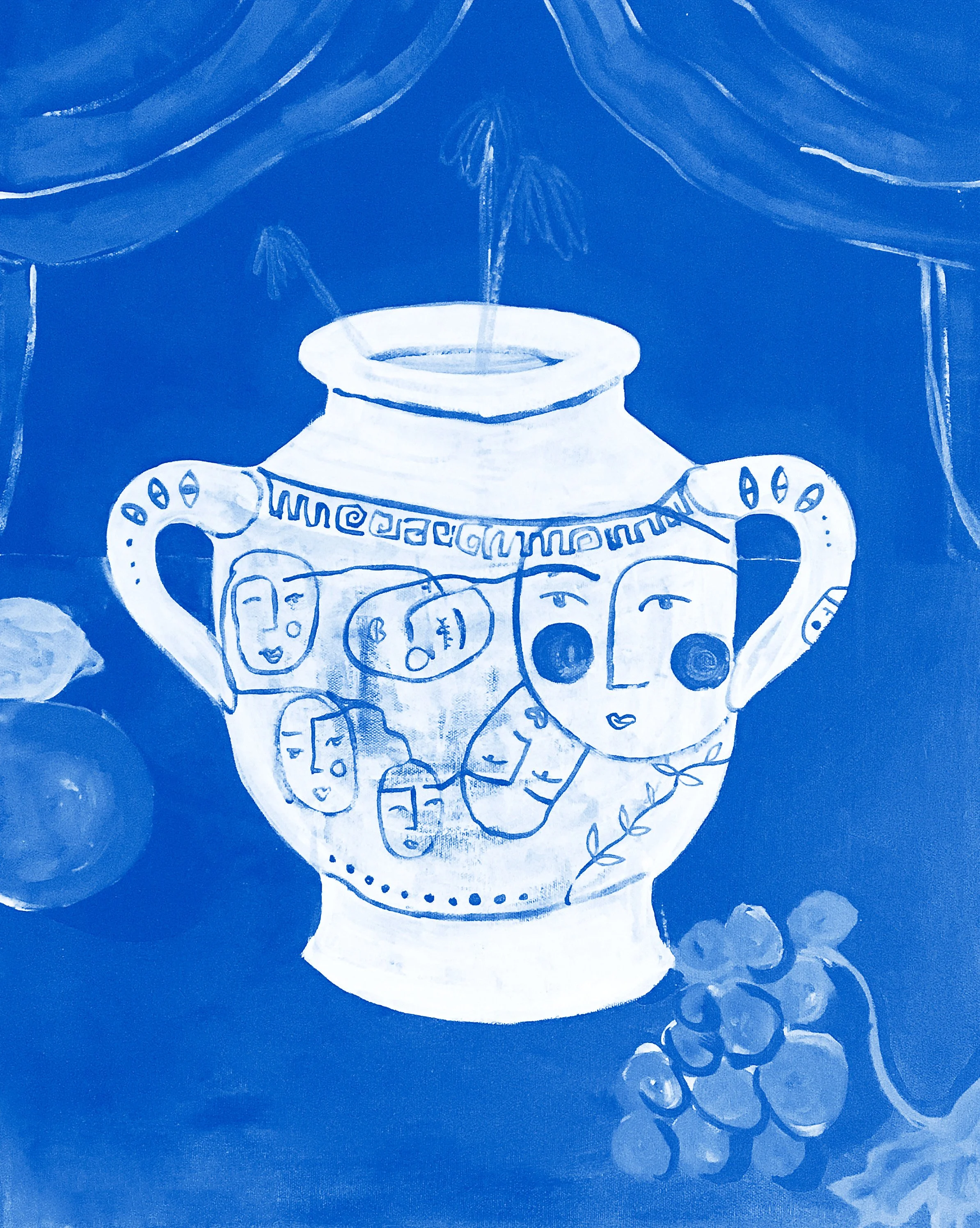 Busy Blue Face Vase