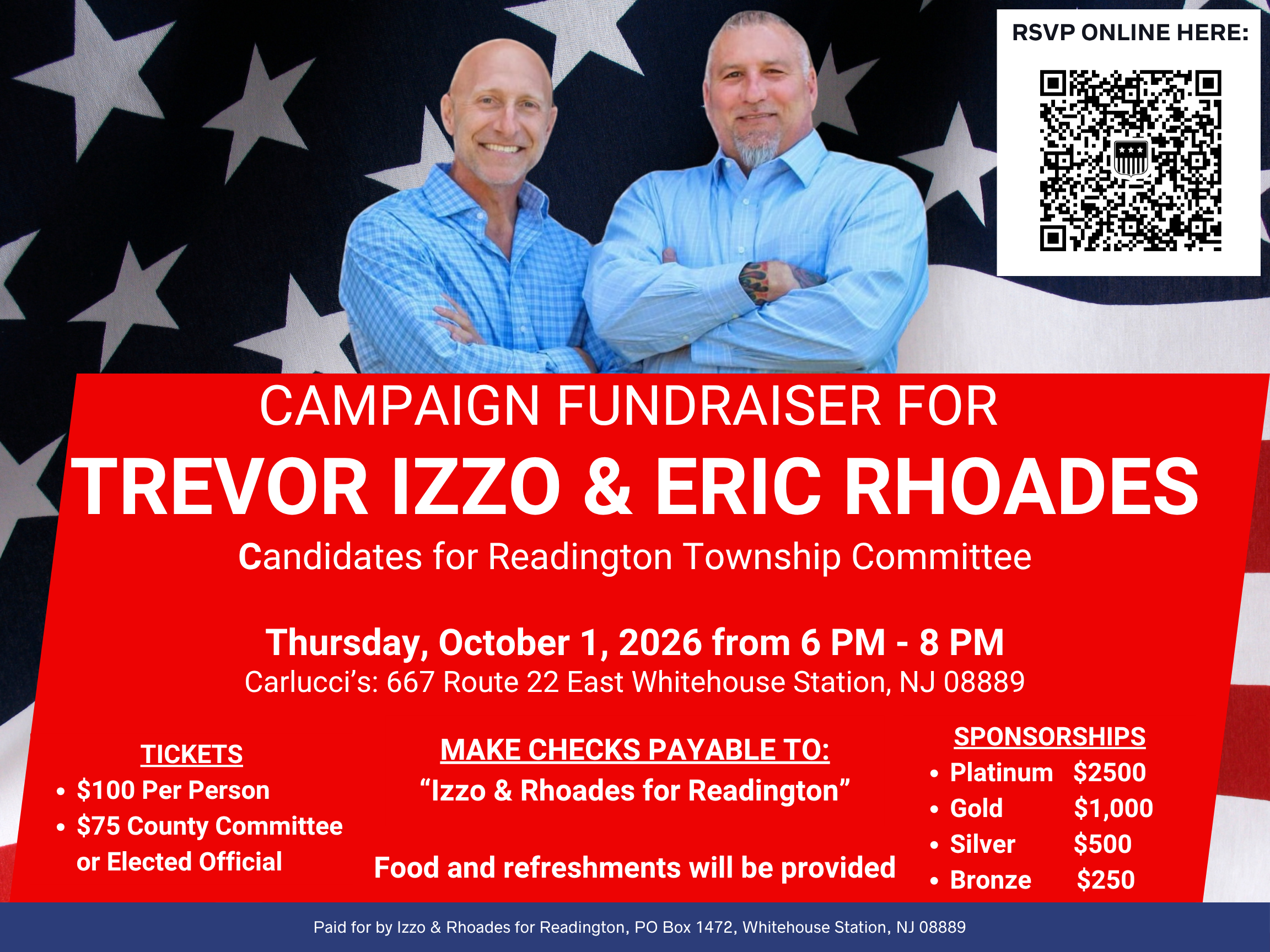 CAMPAIGN FUNDRAISER FOR TREVOR IZZO & ERIC RHOADES Candidates for Readington Township Committee