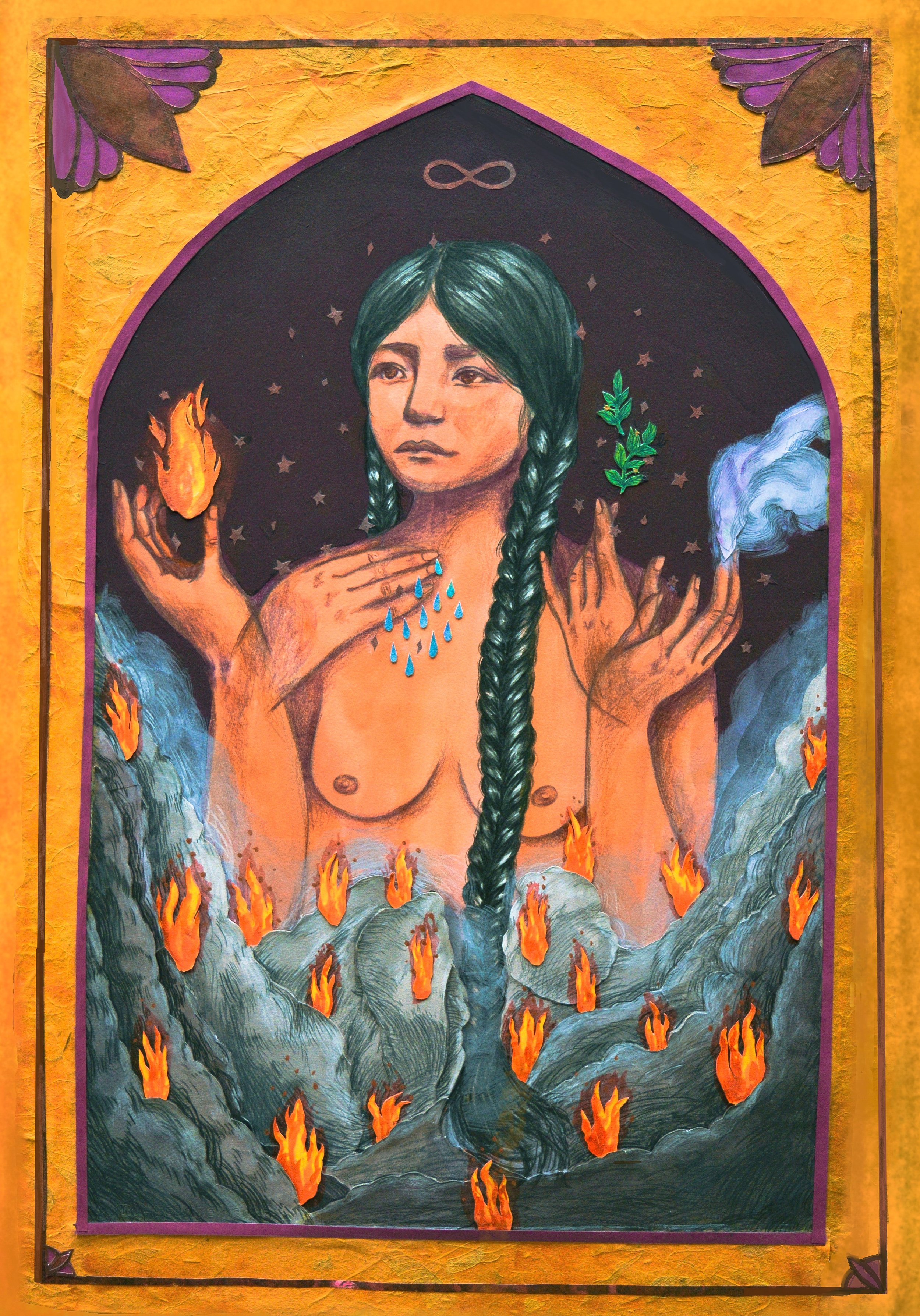 The Magician, 2021, 20x30"
Acrylic, colored pencil & collage on paper, mounted to wood panel.