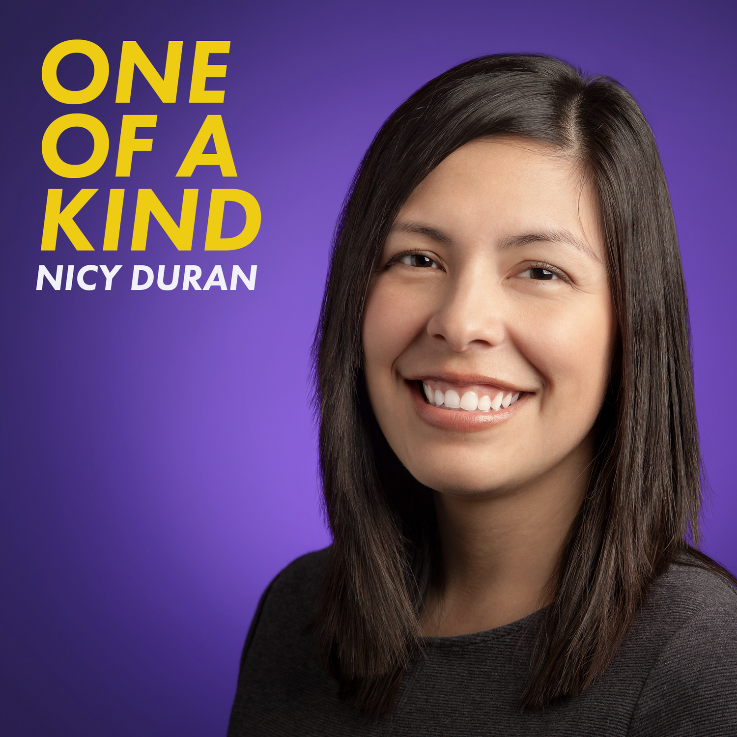 One of a Kind Podcast with Nicy Durán — original purple and yellow podcast cover