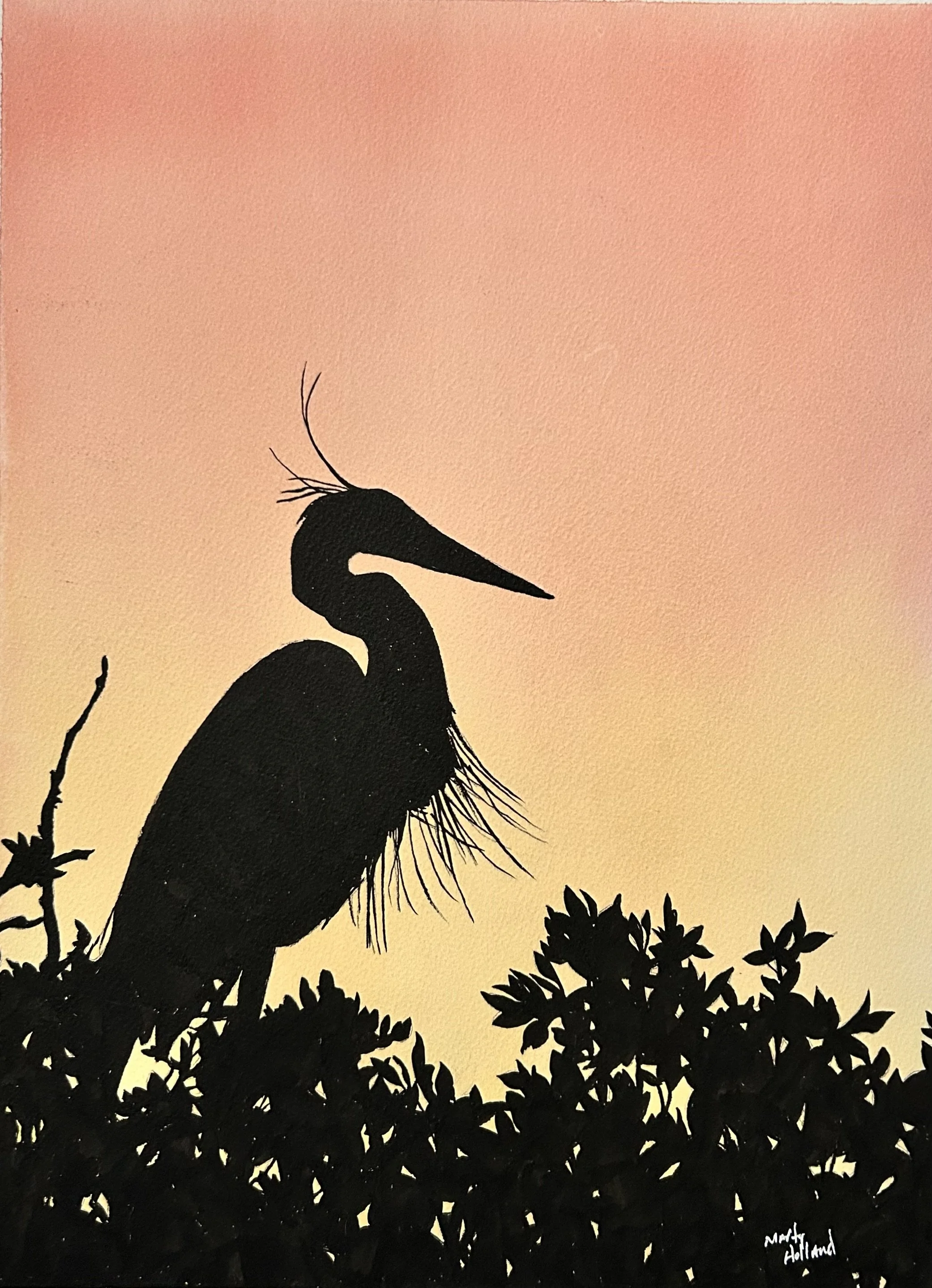 Evening Heron - Starting at $25, transform your living space with this stunning textured watercolor matte poster. Each piece radiates vibrant colors, beautifully printed on premium archival inks, making them perfect for art lovers and nature enthusia