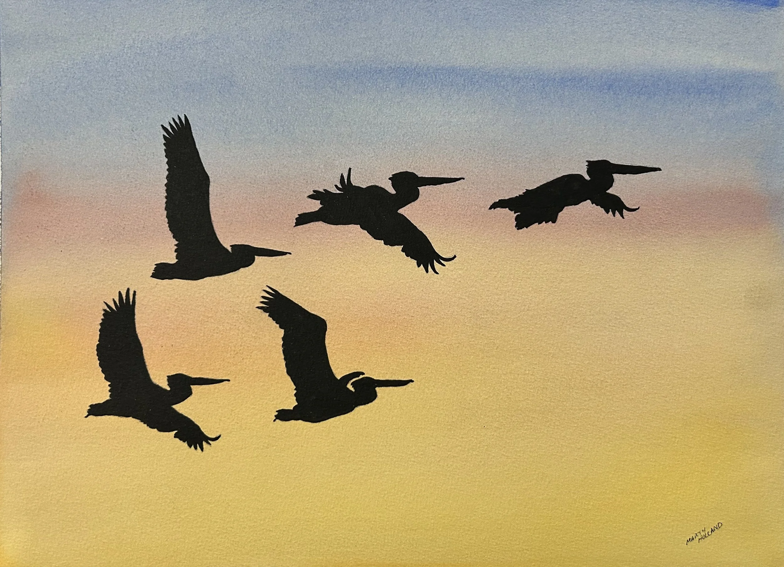 Heading for Home - Starting at $26, elevate your home or office decor with this stunning Matte Canvas. Featuring a serene silhouette of pelicans soaring through a colorful sky, this piece instills a sense of peace and freedom. The vibrant colors and 
