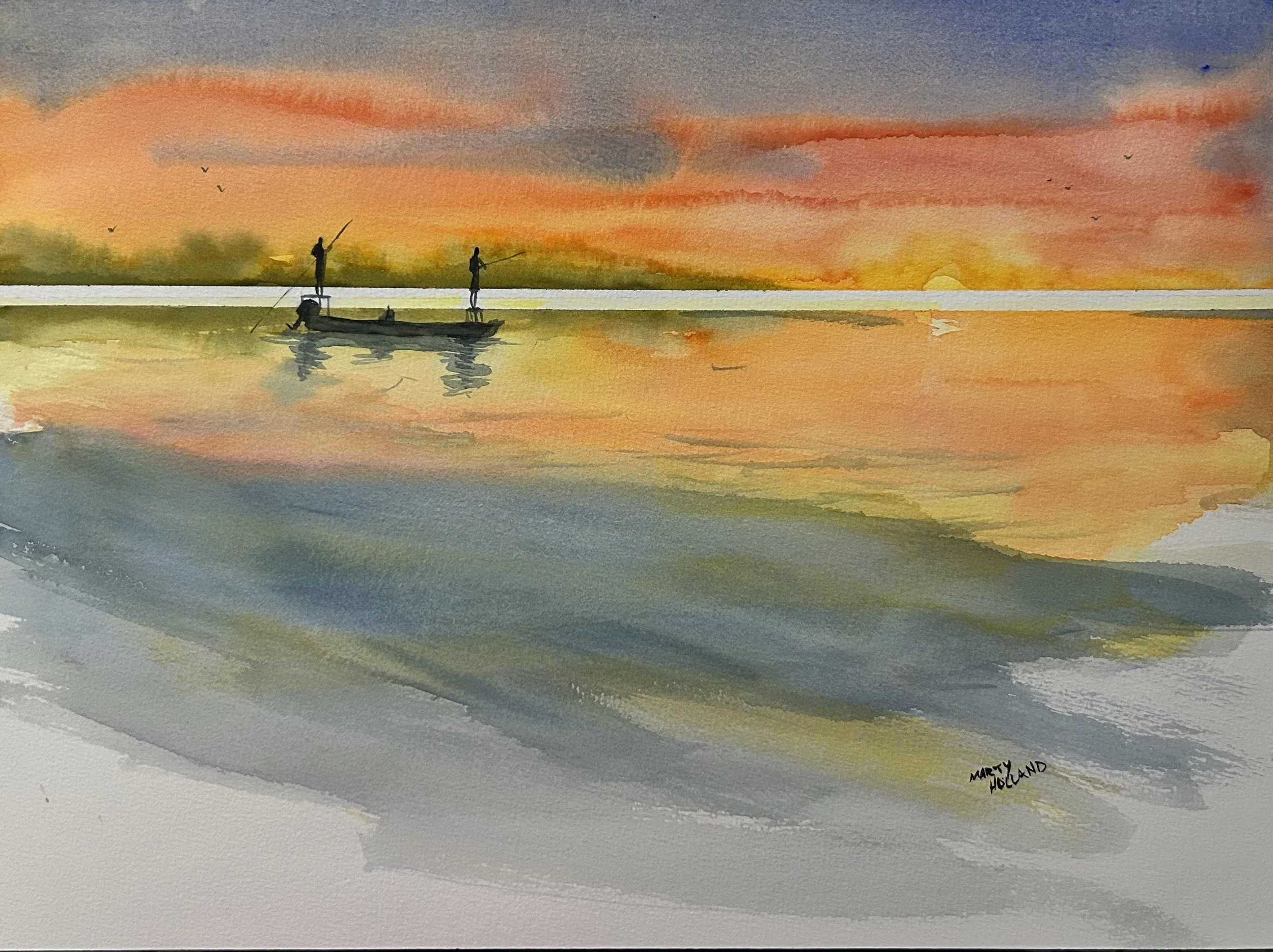 Sunset Fishing - Starting at $25 enhance your living space with this stunning textured watercolor matte poster. Capture the beauty of Florida with vibrant colors and a unique textured finish, creating a serene atmosphere in any room. Perfect for art