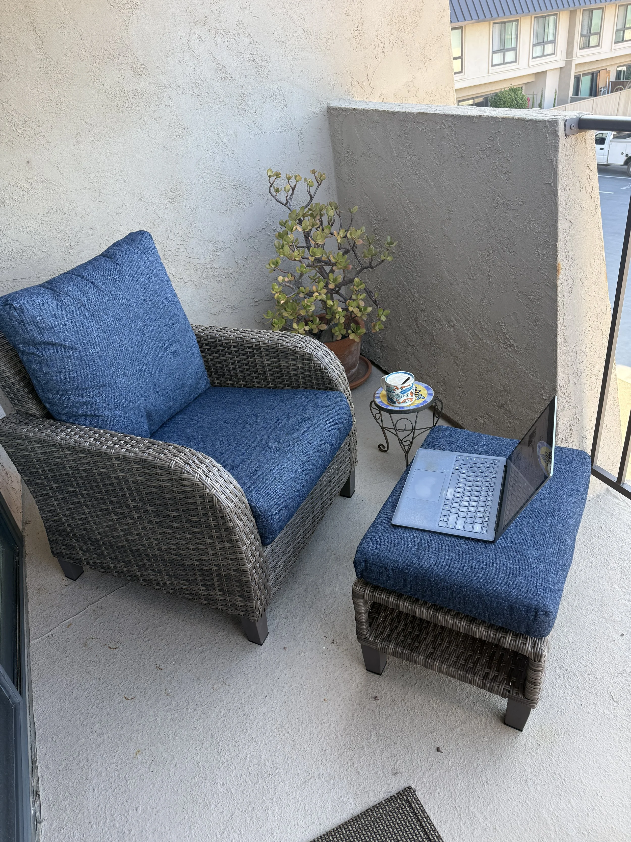 Working from the Queens Suite balcony—so many options to choose for your work zone!