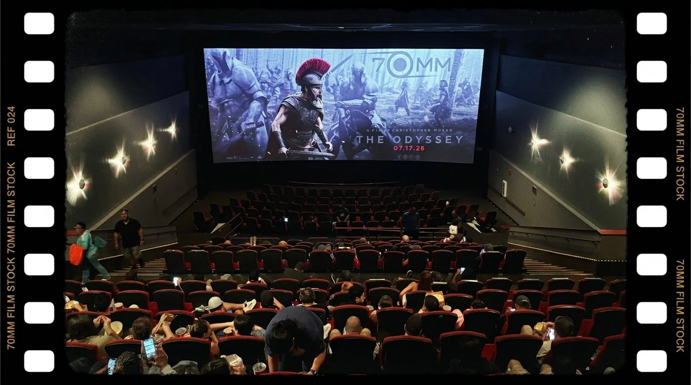   The audience gathers for a special 70MM screening of THE ODYSSEY at the AMC Aventura in Miami, Florida.  