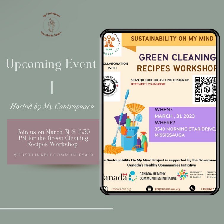 Upcoming Event!

This Friday My Centrepeace will be hosting SCAN&rsquo;s Green Cleaning Workshop!

For more details and registration visit @sustainablecommunityaid! Hope to see you there

#greencleaning #wastefreeliving #ecofriendlycleaning #greenpro