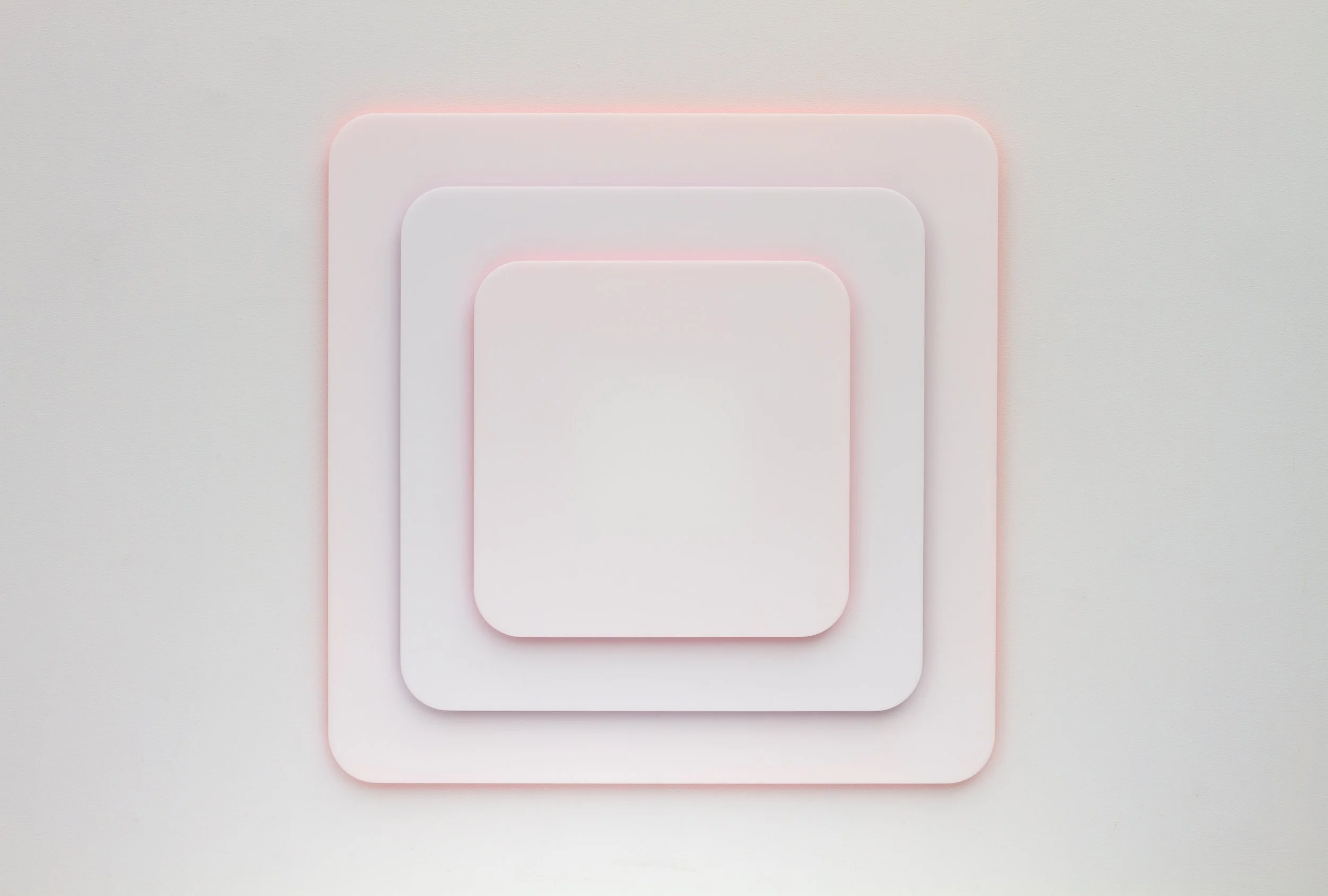 DON'T BE A SQUARE, Fluorescent pigment enamel, layered colored acrylic sheet, 27.6 x 27.6 x 2.25