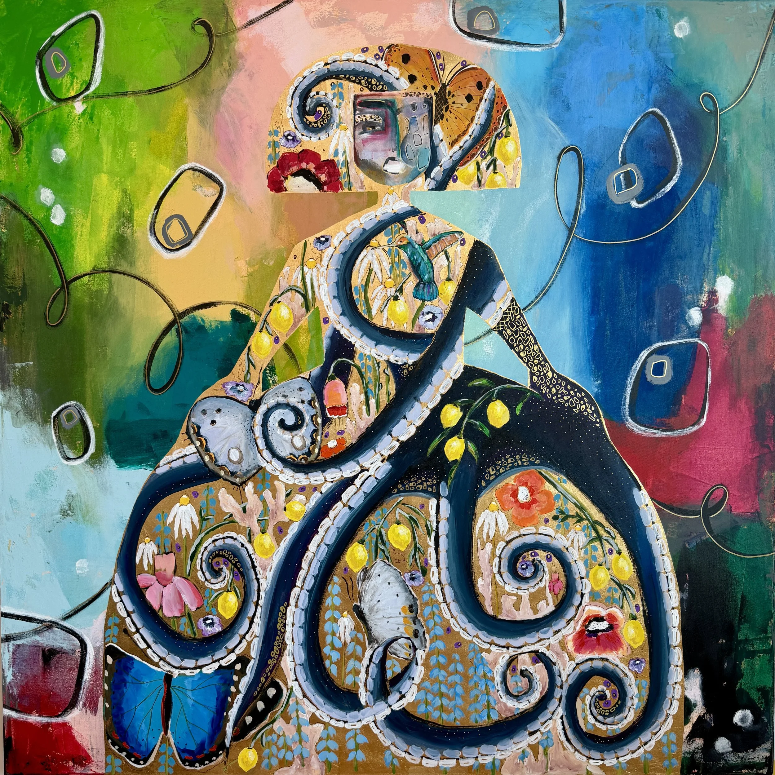 MENINA INFINITE TIDES ,Mixed Media on Canvas, 60 x 60"