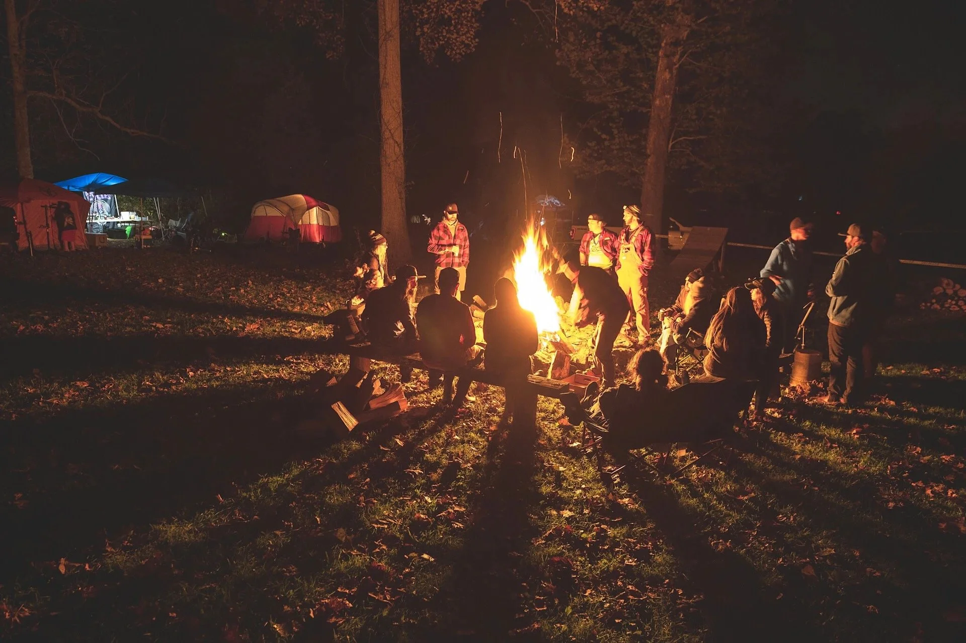 Old Harmony Creekside camping with bonfire