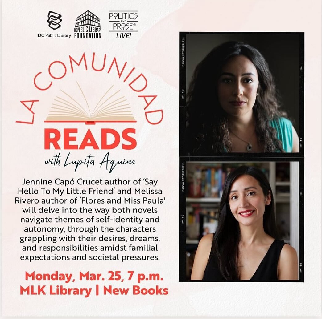 Hi DC! On Monday, 3/25 @jcapocrucet and I will join @lupita.reads to kick off the LA COMUNIDAD READS 2024 series ✨ We&rsquo;ll talk about our books, craft, community, parents, and Pitbull 🌎

Please join us if you&rsquo;re in the DC area or you can l
