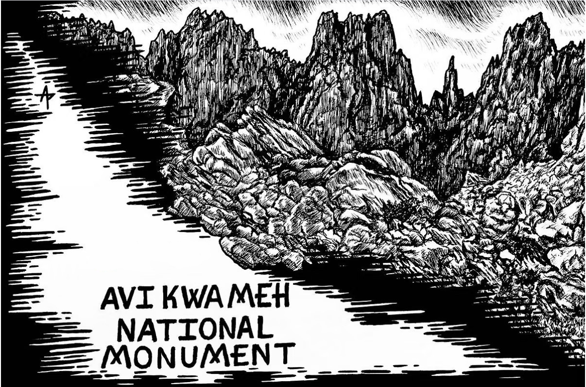 Avi Kwa Meh National Monument, 2023, pen and ink, 4 inches by 6 inches.
