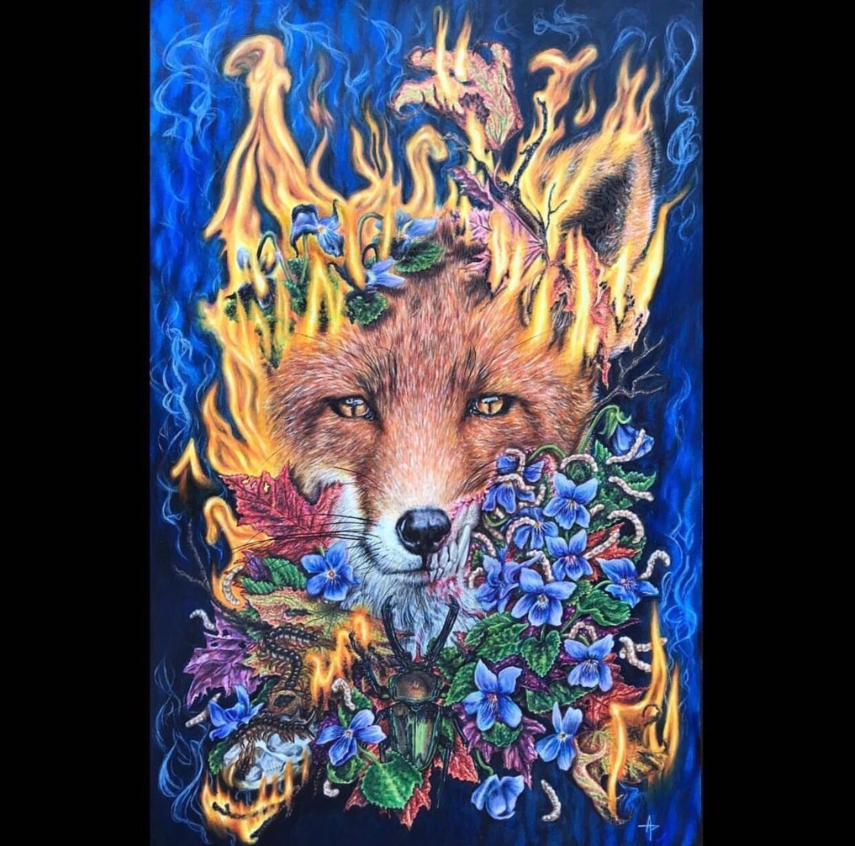 For my friend upon the birth of her son. 4 months and seven days.

@prismacolor 
@copic_official 
@goldenpaints

#artistsoninstagram #art #atwork #artist #drawing #painting #penandink #prismacolor #copicmarkers #markers #fox #fire #violets #flowers #