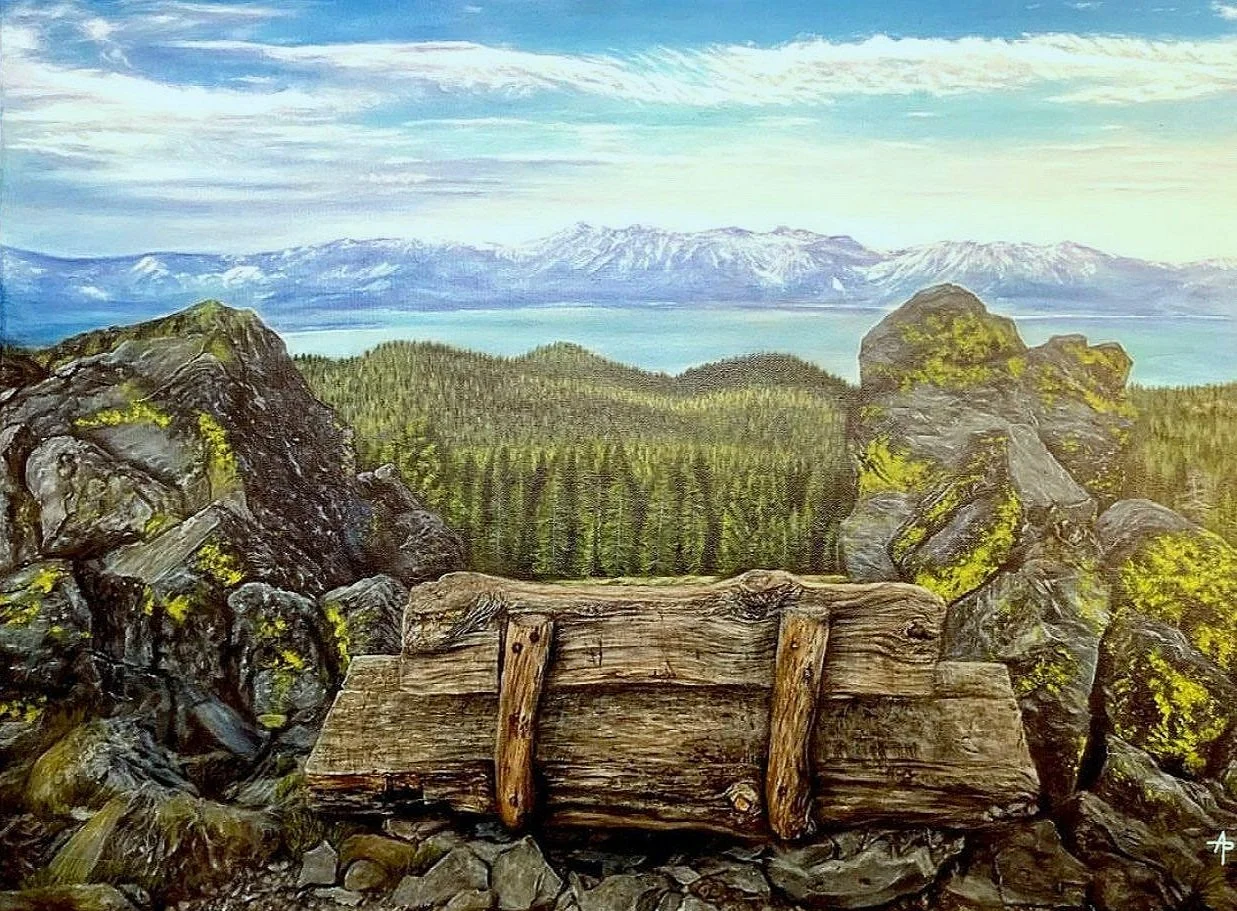 The Bench, 2020, acrylic on canvas, 18 inches by 24 inches. Sold.