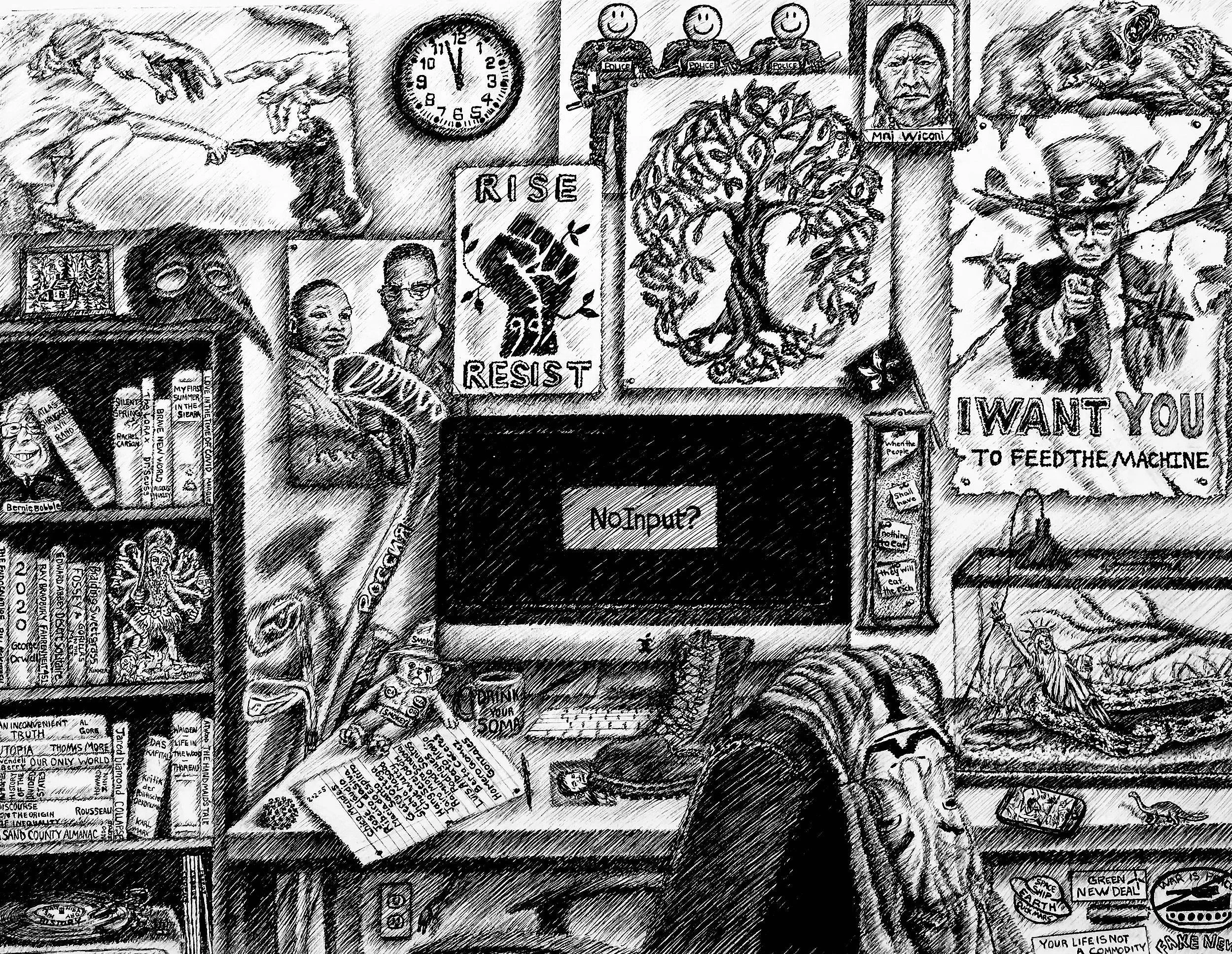 Y is for You, 2020, pen and ink, 9.5 inches by 11 inches.