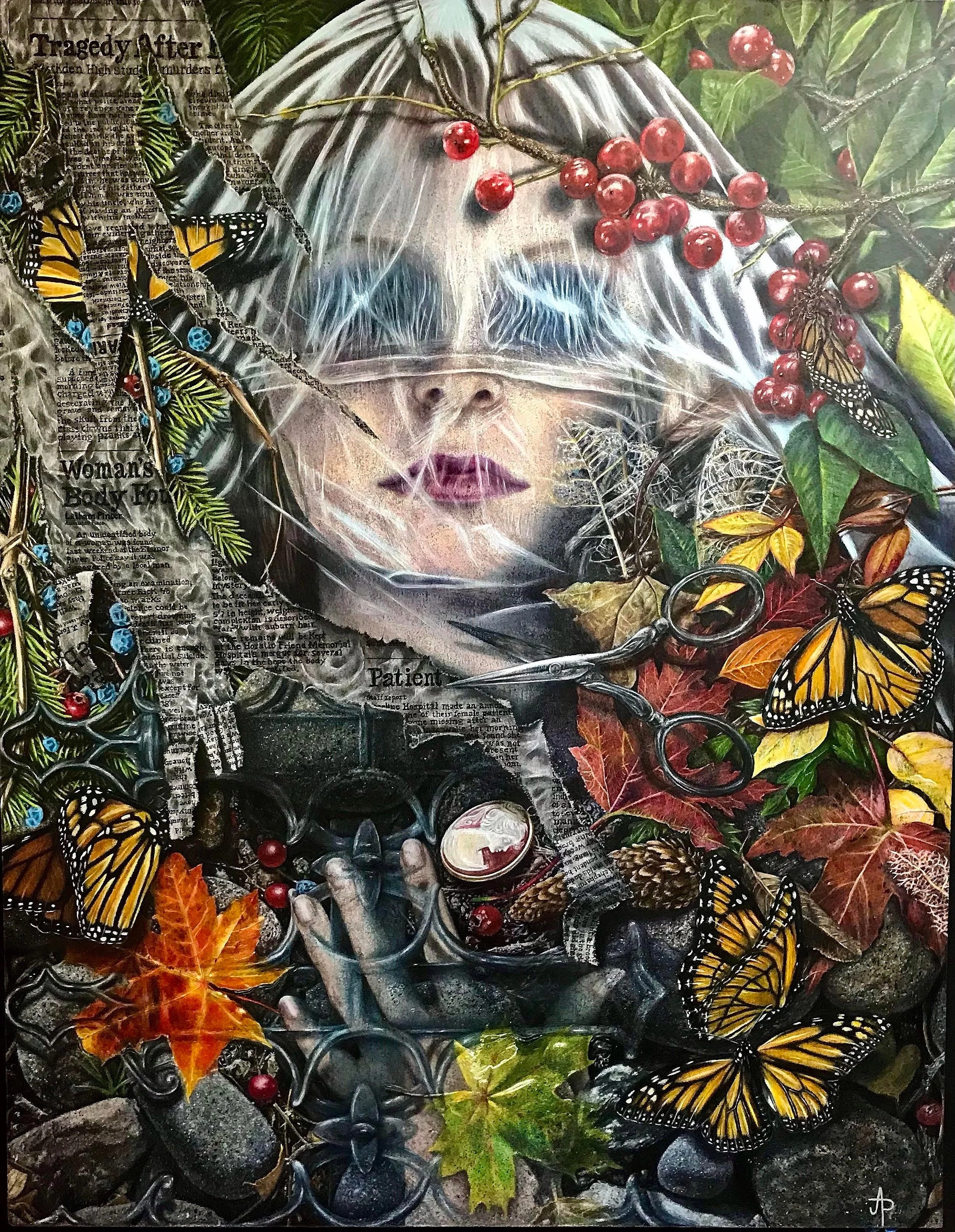 Ophelia, 2013, colored pencil, acrylic, 22 inches by 28 inches.