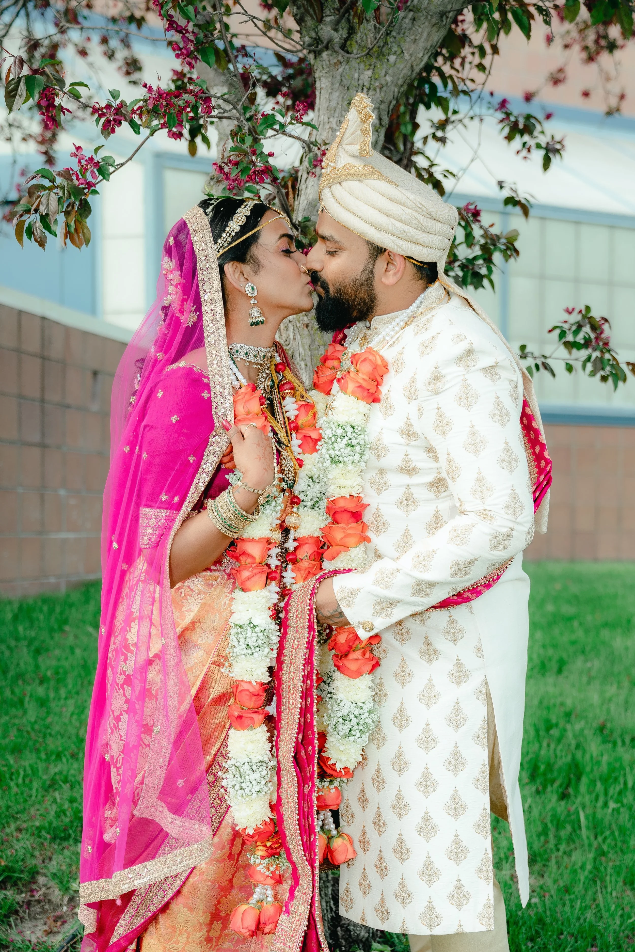 Indian bride wedding day color pink airbrush makeup