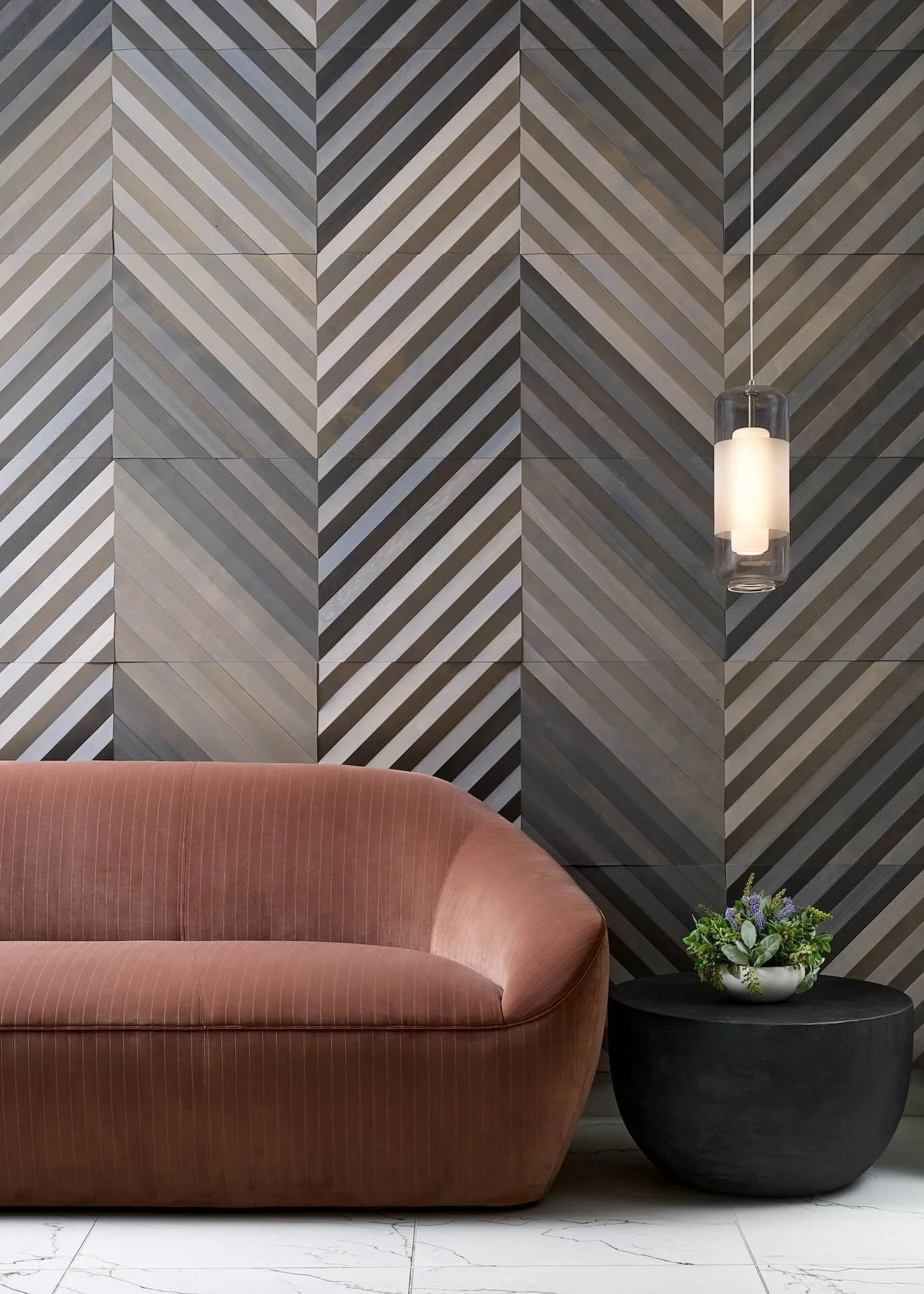 Apartment lobby wallcovering and furniture detail, Washington, DC
